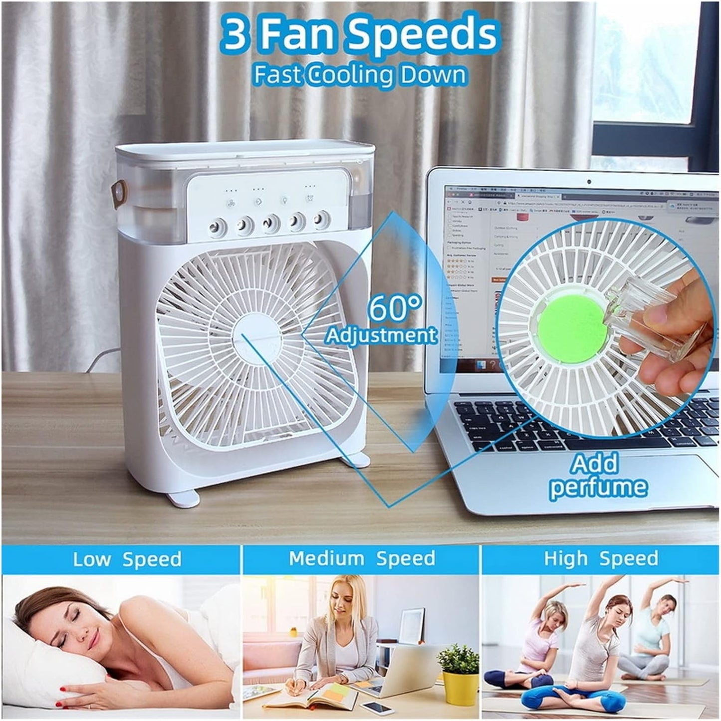 Ventilatore portatile per aria condizionata Condizionatore d'aria portatile Raffreddatore d'aria Ventola spray for raffreddamento ad acqua Ventola for umidificazione desktop USB Mini ventola di raffre